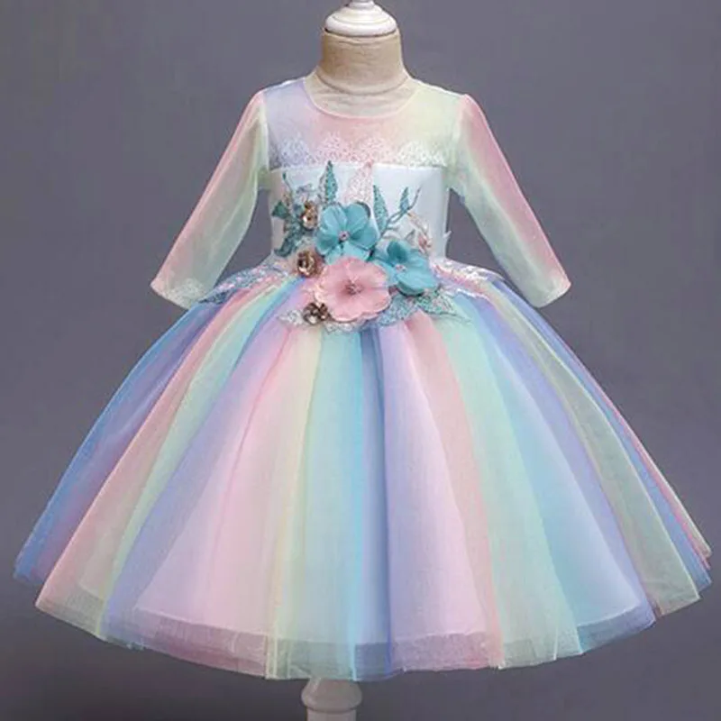 Новинка Платье с цветочным рисунком для маленьких девочек Элегантное