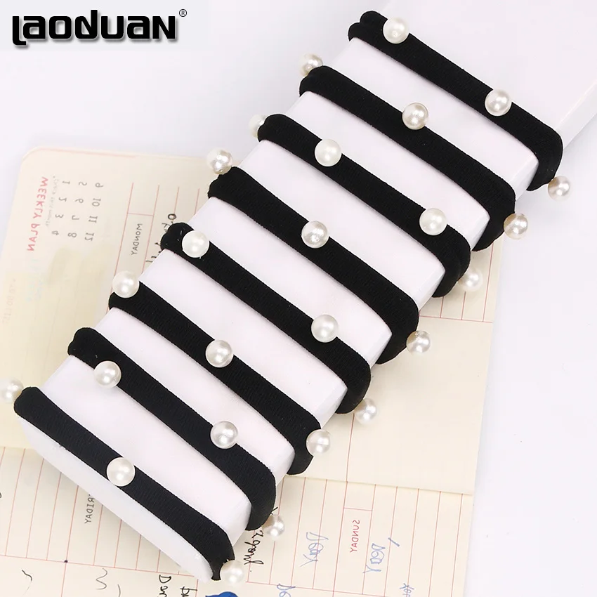 10 шт. черные Детские держатели для волос милые резиновые резинки с жемчугом