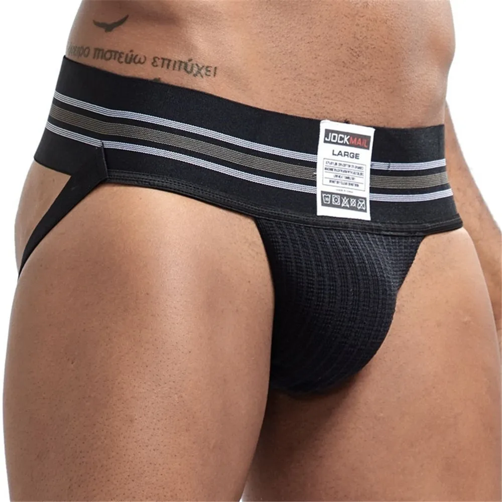 JOCKMAIL 5-Pack Mens Briefs Athletic Supporter Mesh Breathable Gay Jockstrap Elastic Waistband Sexy Tanga Bikini Thong G String