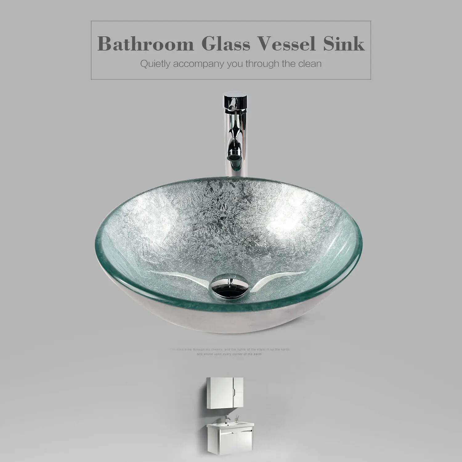 Ванная комната Круглый серебро закаленное стекло сосуд раковина умывальник чаша