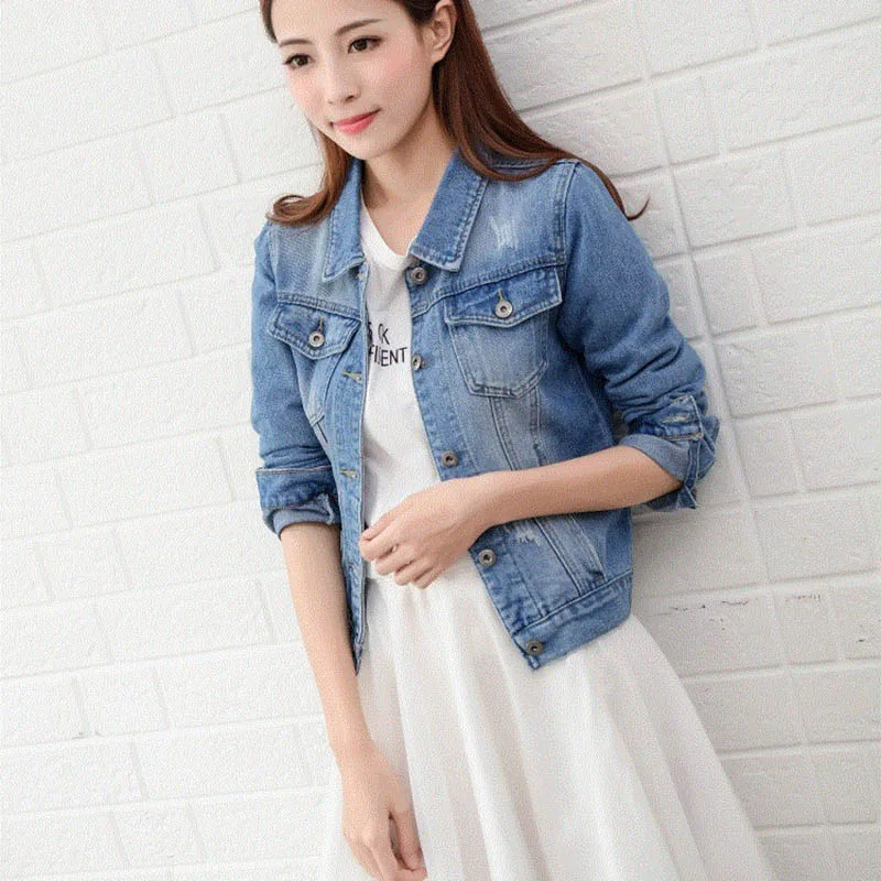 Betinline 2019 Новая женская куртка светло голубой бомбер короткая джинсовая