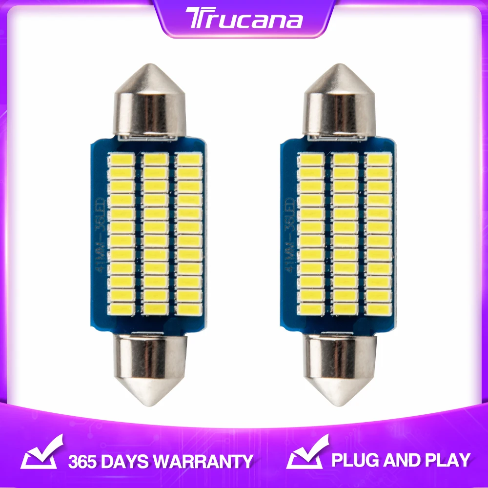

Trucana 2Pcs Festoon 41mm C5W CANBUS NO Error Auto Light 36SMD LED Car Interior Dome Reading Lamp Bulb White 12V