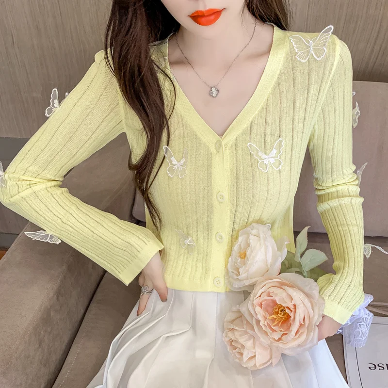 #6666 белые желтые синие тонкие трикотажные топы с V-образным вырезом женский