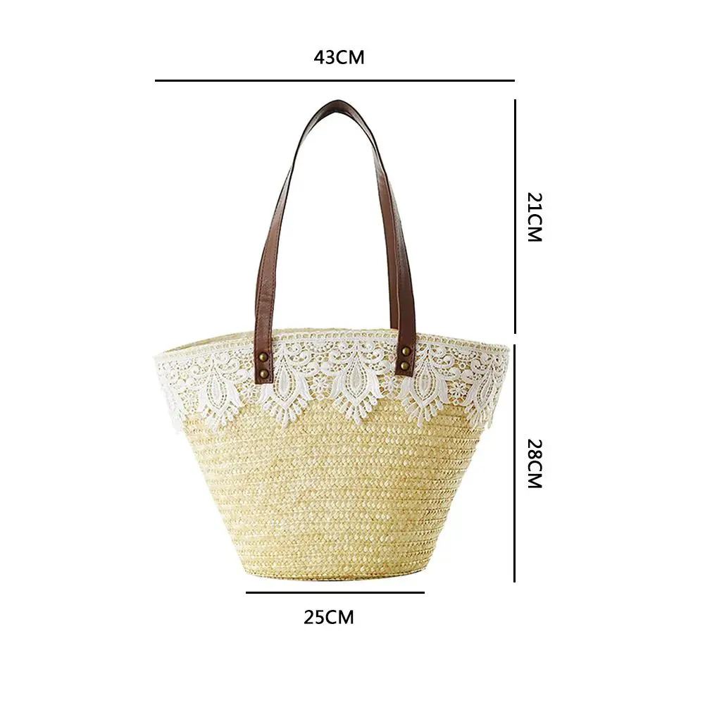 

Women's Straw Bag Lace Single-shoulder Woven Bag Natural Fashionable Straw Made Beach Casual Handbag For Women