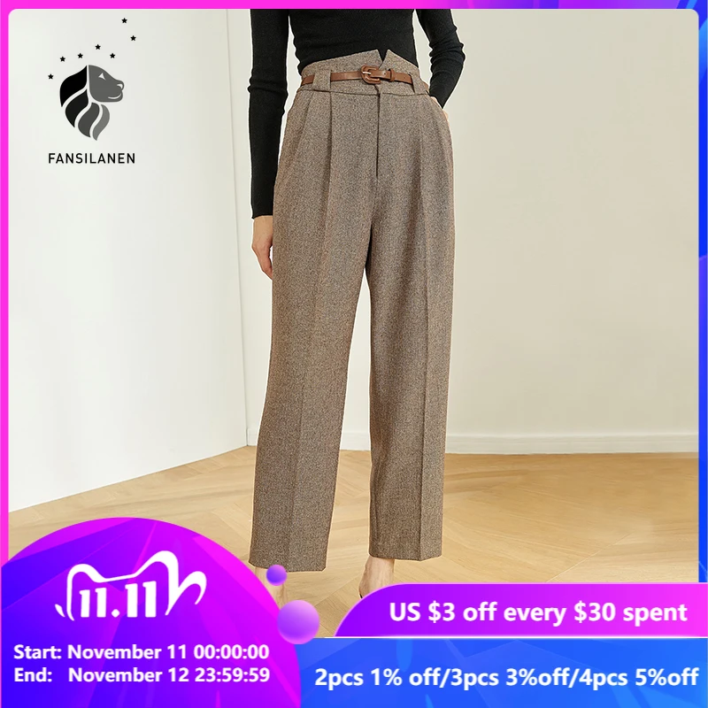 

Брюки женские плиссированные с высокой талией, на поясе