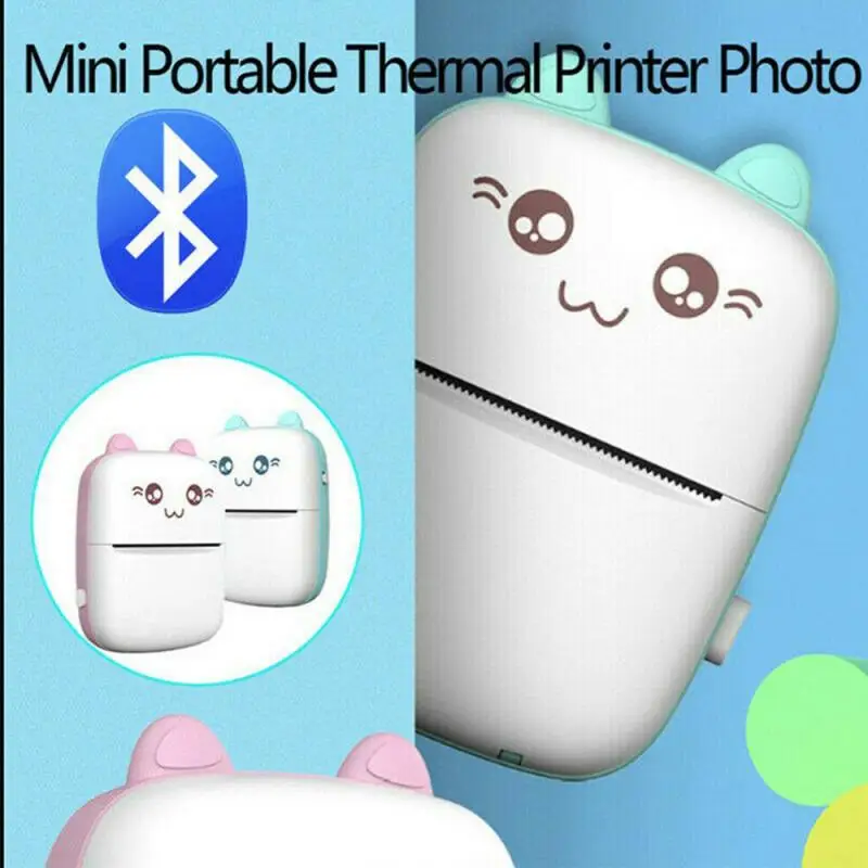 

Миниатюрный портативный термопринтер с принтом кошки, карманный Термопринтер для фотографий, принтер для печати этикеток 58 мм, беспроводны...