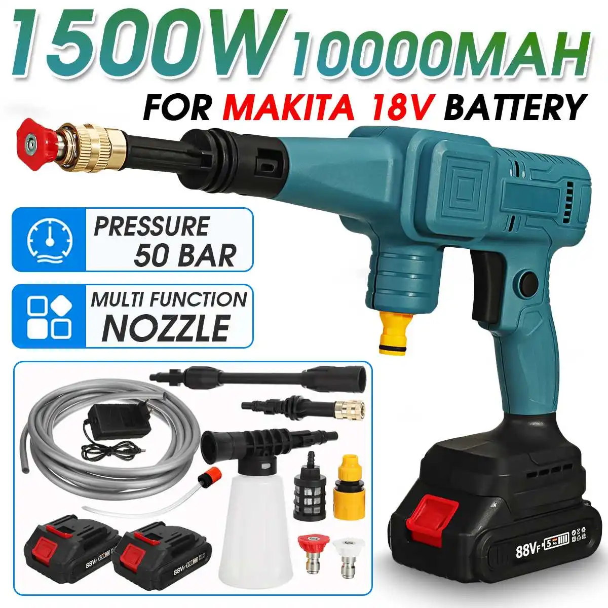 Пистолет-распылитель воды для автомобиля Makita 1500 Вт 50 бар 1000 мА · ч 18 в с