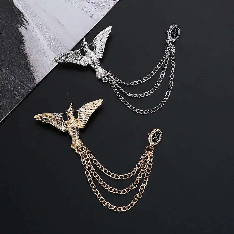 Винтажные Броши орла мужские аксессуары для костюма цепочка кисточка Брошь