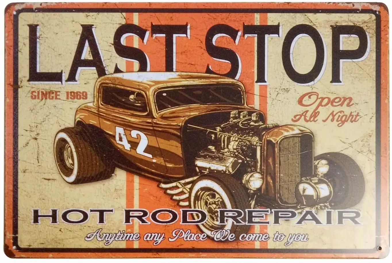 

Последний остановка горячий стержень ремонт Ретро винтажный Декор металлический жестяной знак 12X8 дюймов