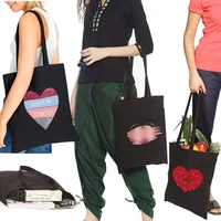 shopping bags large capacity love series pattern shopping bag canvas bag reusable eco friendly tote bag womens shoulder bags