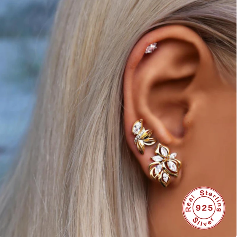 

Aide 1pcs Korea S925 Sterling Silver Stud Earrings Fashion Mini Olive Leaf Zircon All-match Earrings For Women Ladies Jewelry