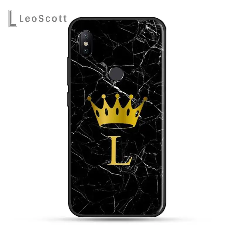 

Custom name Letter Black Marble Gold crown Phone Case For xiaomi Redmi 5 5A plus 7A 8 note 2 3 4 5 5A 6 7 GO K20 A2