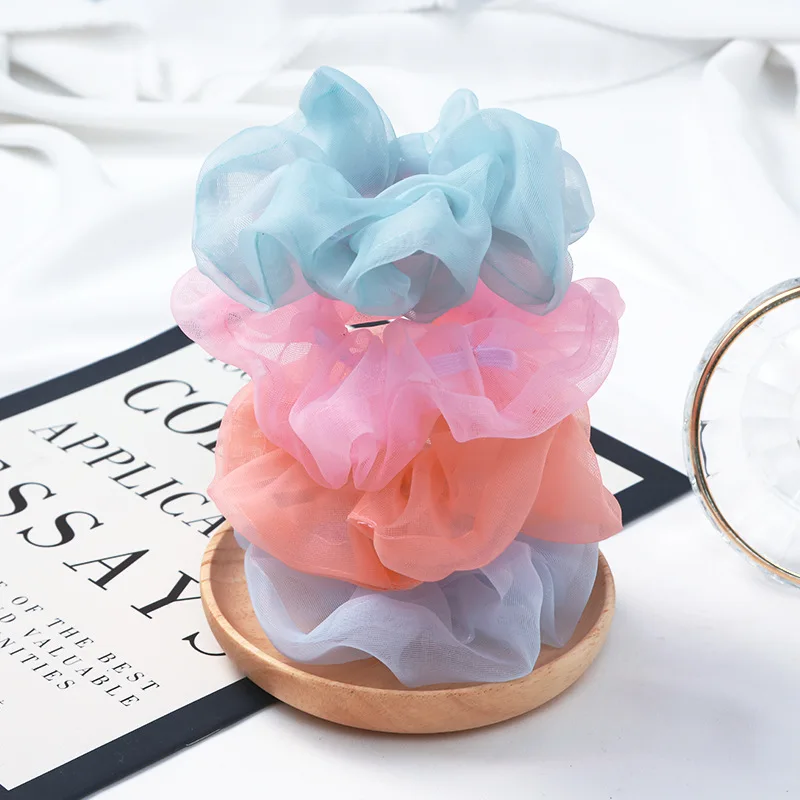 Резинки для волос женские разноцветные большие шифоновые резинки фиксации