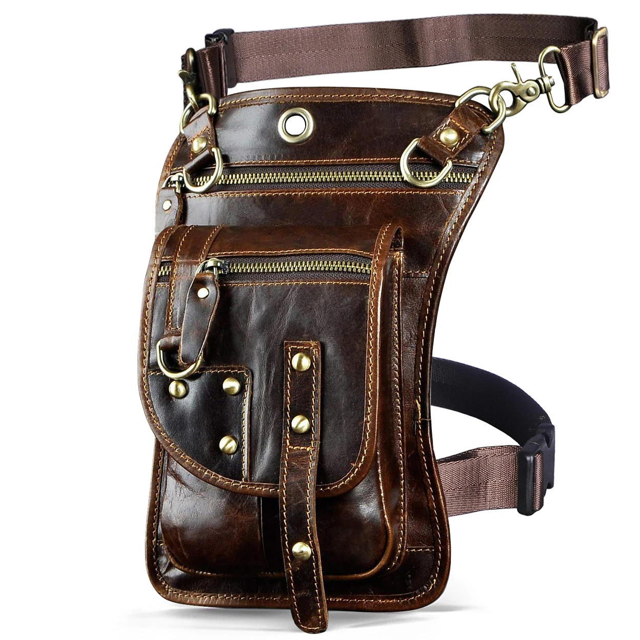 crazy horse leather design men small messenger mochila bag fashion travel belt fanny waist pack drop leg bag tablet pouch 2141 free global shipping