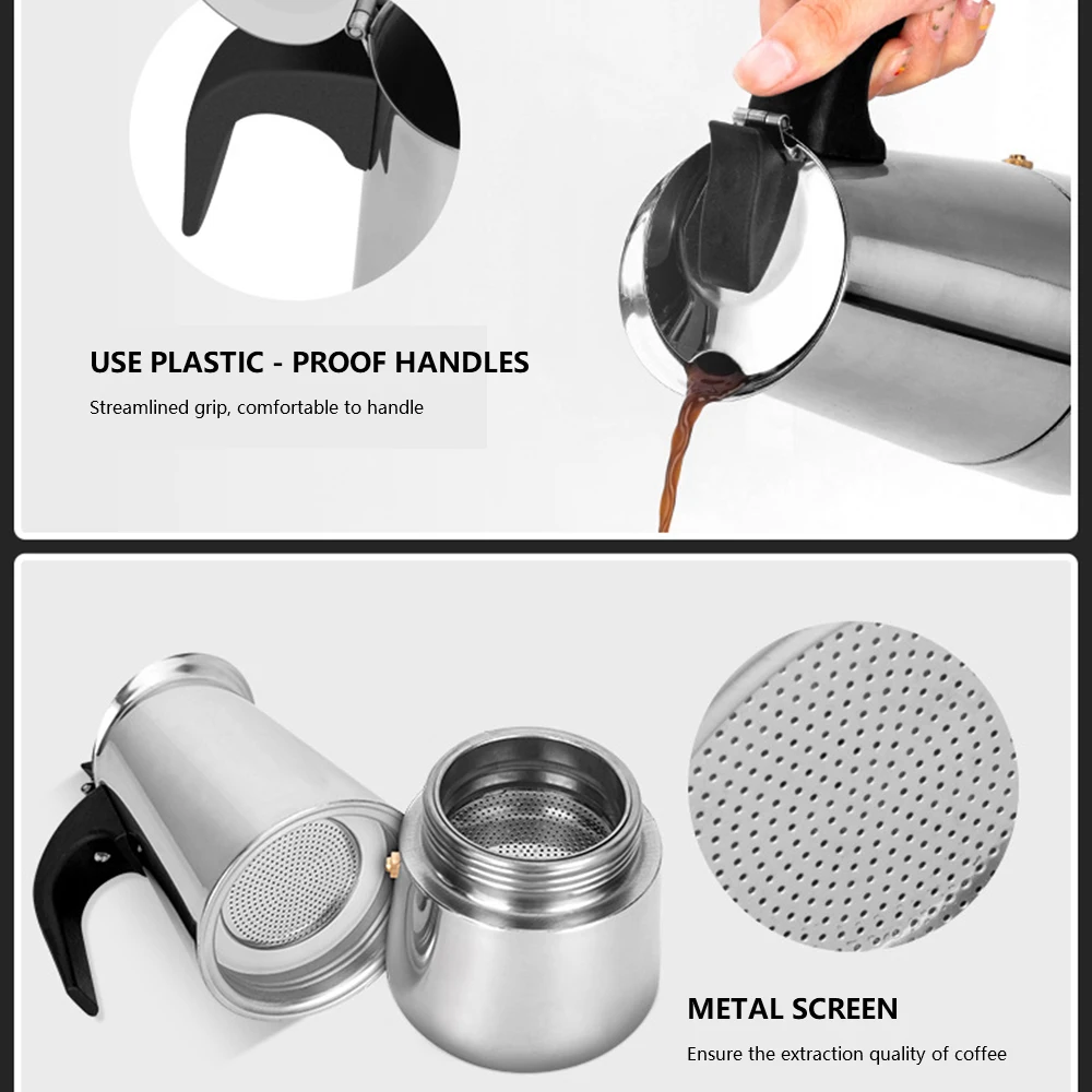 

1PC Moka Pot 300ml/450ml Stainless Steel Moka Coffee Pot Stovetop Espresso Latte Coffee Maker for Home Kitchen Cafe Office