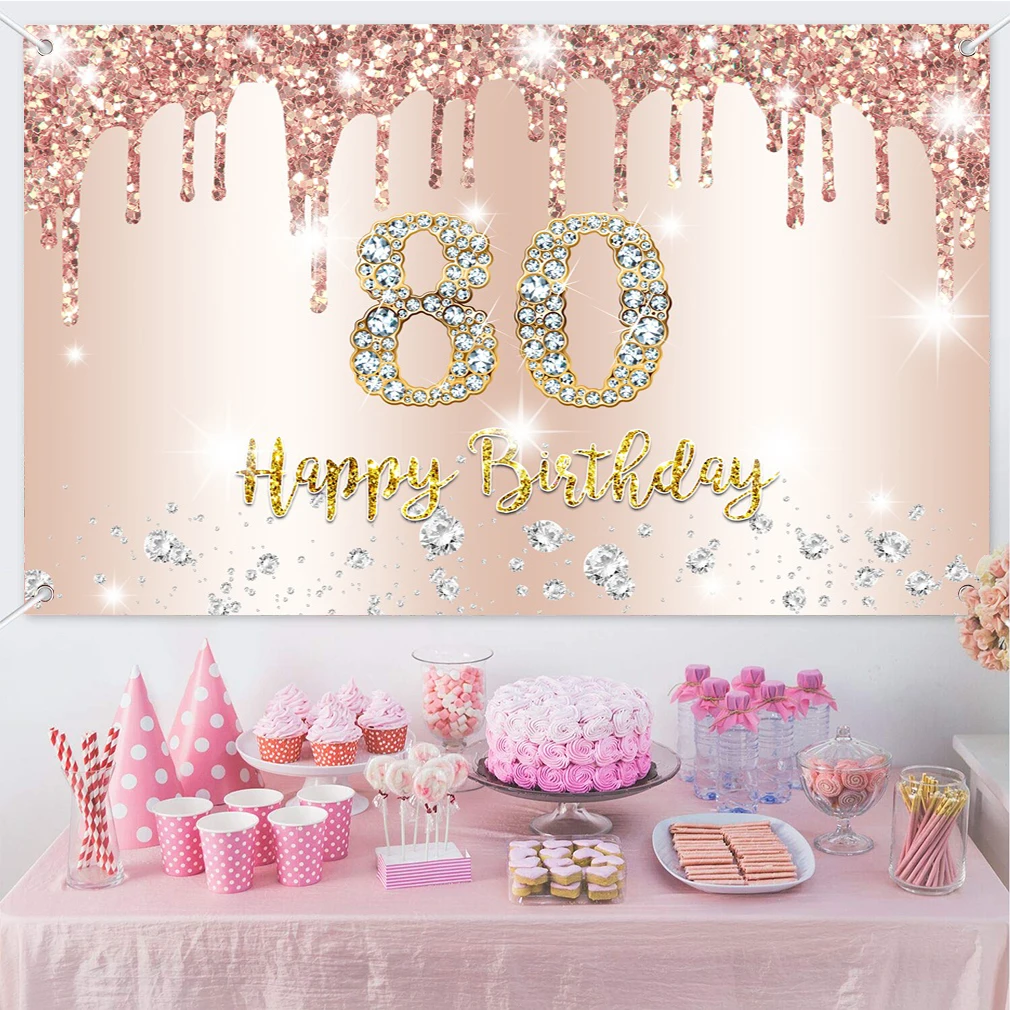 Декоративный фон для дня рождения 80-го Женский блестящие золотые точки розовый и