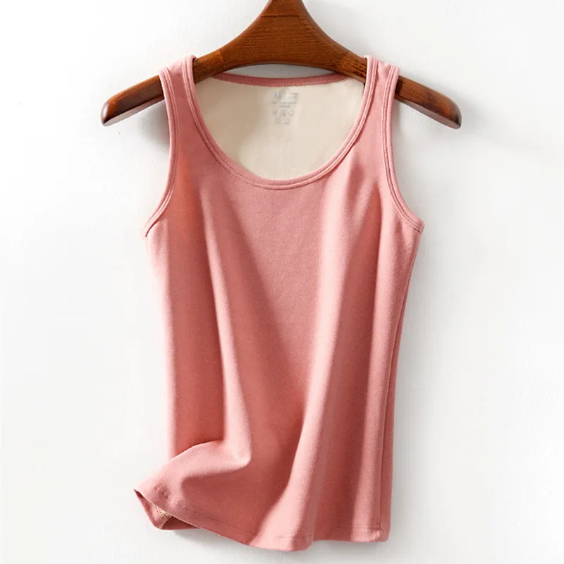 

Good Quality Self-Heating Top Women Thick Warm Tank Top Fleece Double Side DE Velet Skinny Bottom Shirt Sleeveless Winter Tees