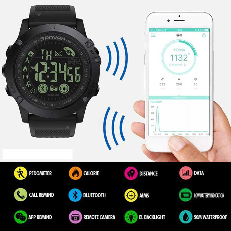 PR1 Bluetooth спортивные цифровые умные часы для мужчин 18 месяцев в режиме ожидания 24 ч