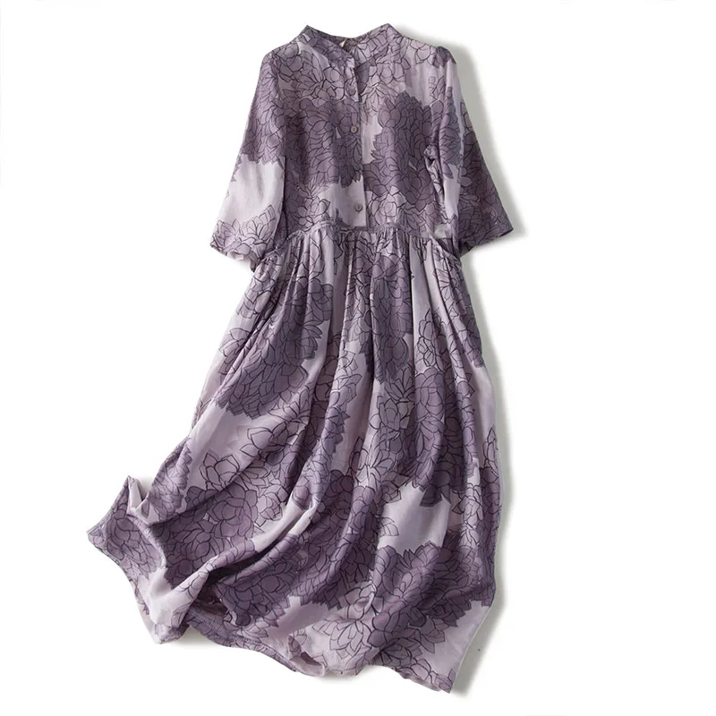 Летнее платье Таро цвета лотоса с двойным карманом средней длины китайское