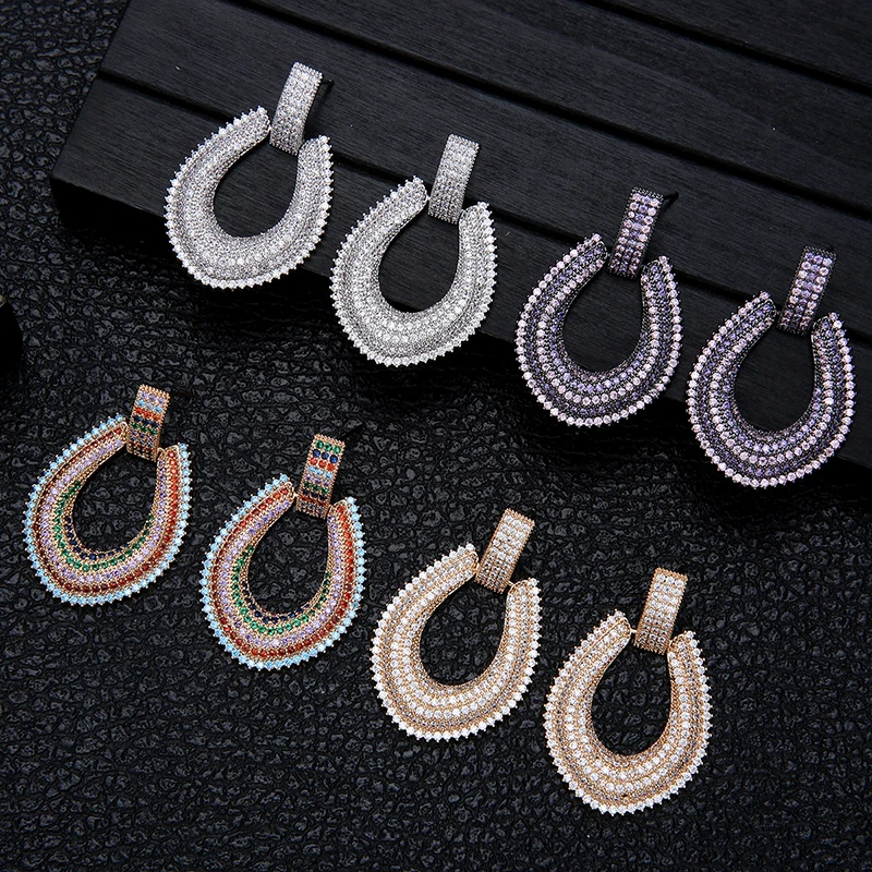 

Высококачественные циркониевые серьги, женские U-образные Простые овальные серьги 210322-80