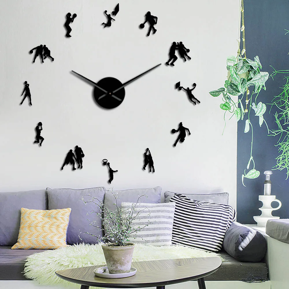 Баскетбольная игра спортивные современные DIY большие настенные часы спортсмены