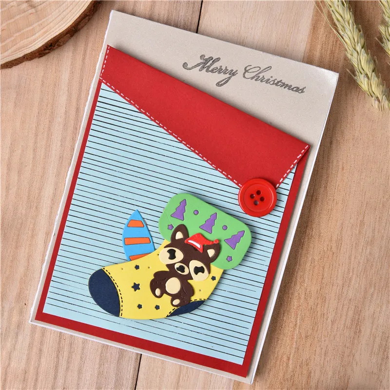 DiyArts рождественские носки с милым медведем металлические Вырубные штампы новые