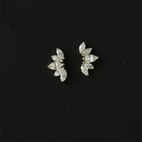 925 sterling silver simple pav%c3%a9 crystal wings lotus stud earrings women light luxury temperament wedding jewelry gift