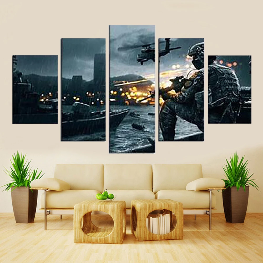 

5 Piece Wall Art Canvas Painting Figure Soldier Gunfight Game Poster Modern Home For Frame Living Bedroom Moduiar Pictures