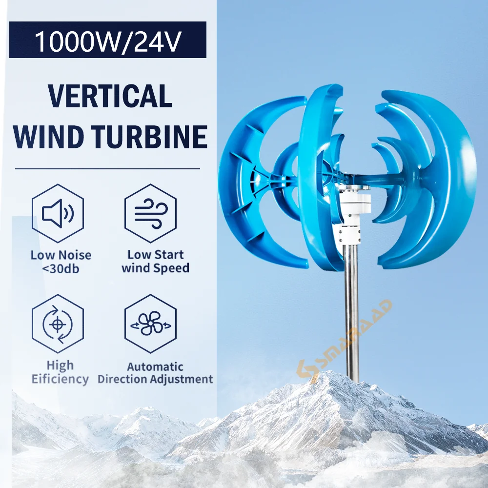 China Factory 12V 24V Alternative Energy Generators 1000W Wind Vertical Turbine Generator Free MPPT Controller Off Grid Inverter