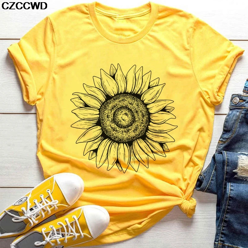 Женская футболка с принтом диких цветов Повседневная желтая букета одуванчиков