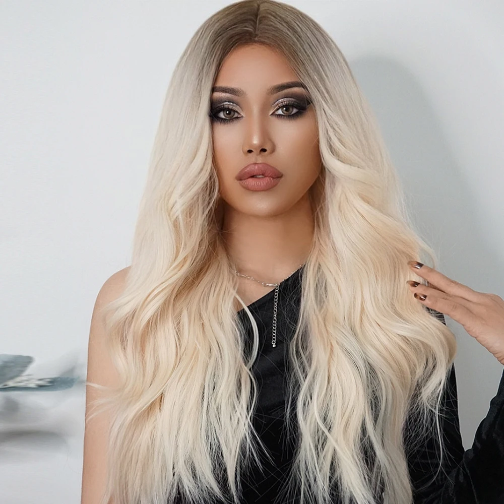 Крошечная Лана длинные волнистые синтетические парики Omber коричневая блондинка