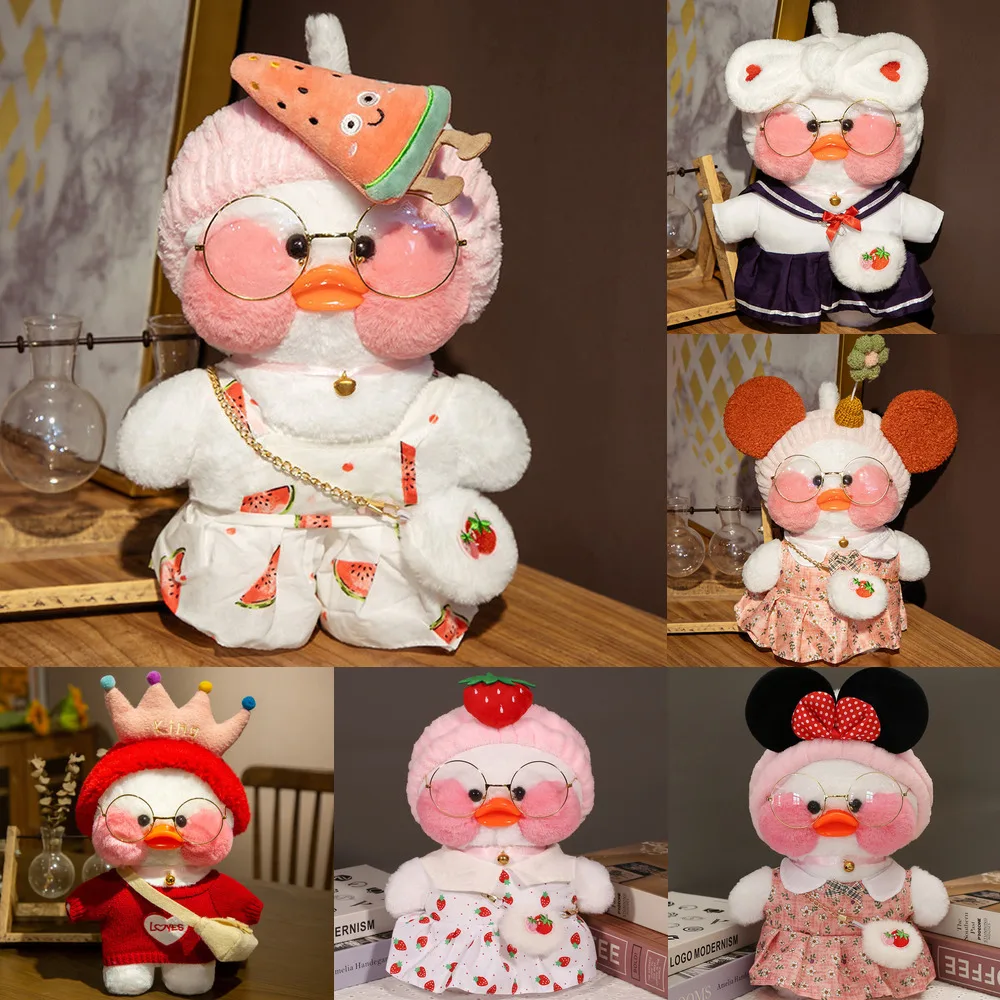 

30cm Lalafanfans Duck Plush Pink White Soft Toy Clothes Glasses Aesthetic Accessories Hyaluronic Acid Doll Birthday Gift