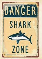retro tin sign indoor outdoor art prints for walls danger shark zone metal tin sign art decor 8x12 inch