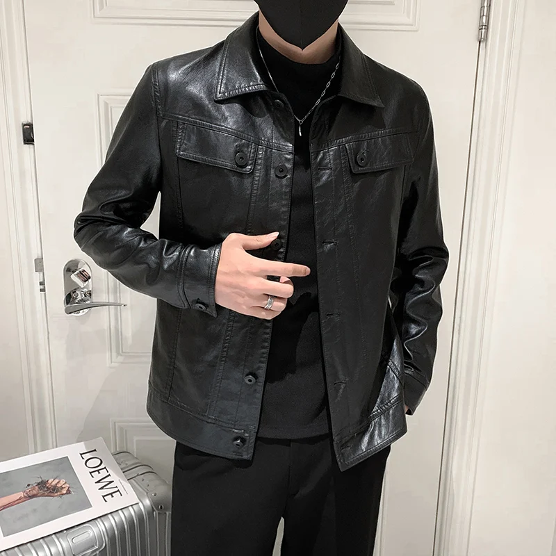 

2022 The New Men's Cultivate One's Morality Winter Motorcycle Leather Jackets Youth Add Hair Thickening Fashion Leisure Leather