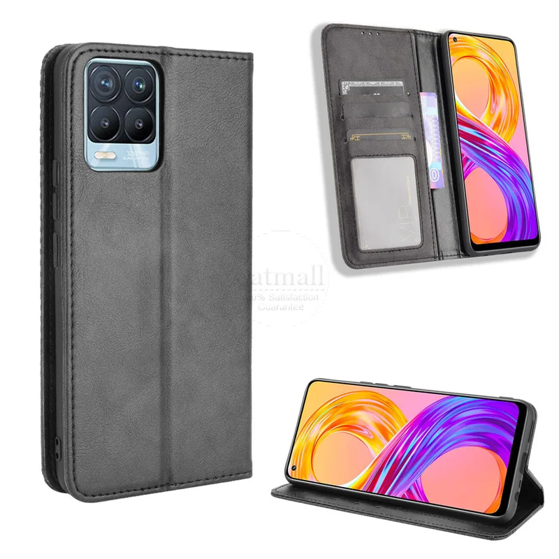 for oppo realme 8 7 6 pro case book wallet vintage magnetic leather flip cover card stand soft cover luxury mobile phone bags free global shipping