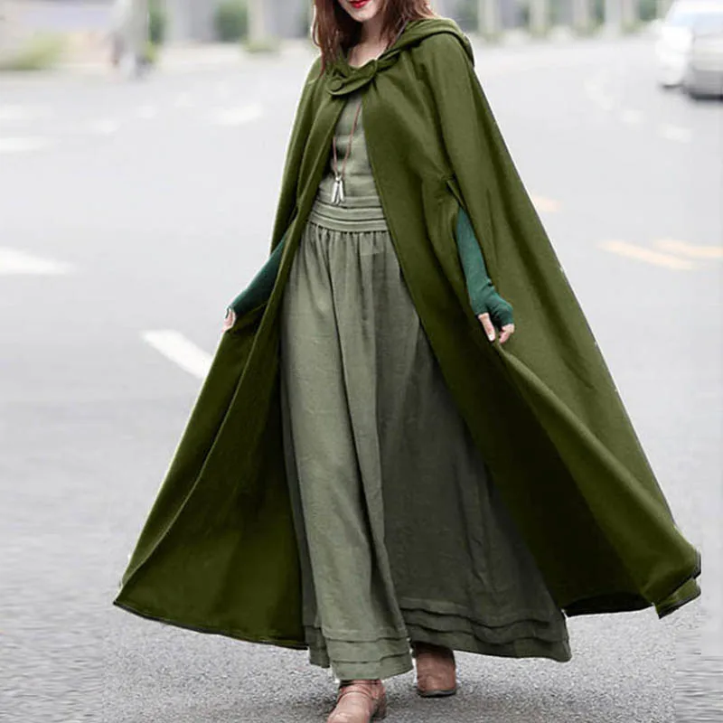 

Winter Women Stylish Long Cape Cloak Hooded Wool Blend Cloak Coat Autumn Hoodies Poncho Warm Cosplay Jackets Outwear Windbreaker