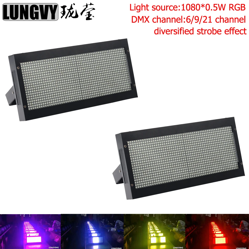 

Светодиодная стробоскопическая вспышка RGB для сцены, 2 шт./Лот, 600 Вт (1080*0,5 Вт RGB), 600 Вт DMX, 6/9/21 каналов, режим 100-240 В для сцены