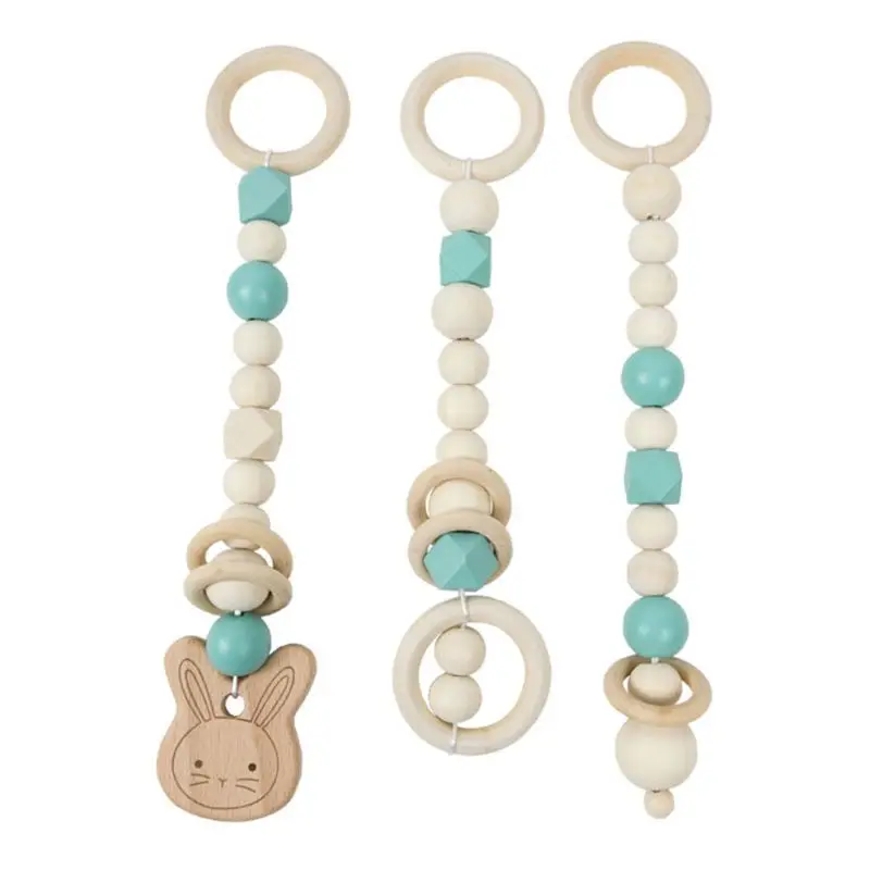 

3 Pcs/set Baby Fitness Rack Pendant Cartoon Rabbit Molar Bead Pull Ring Toys