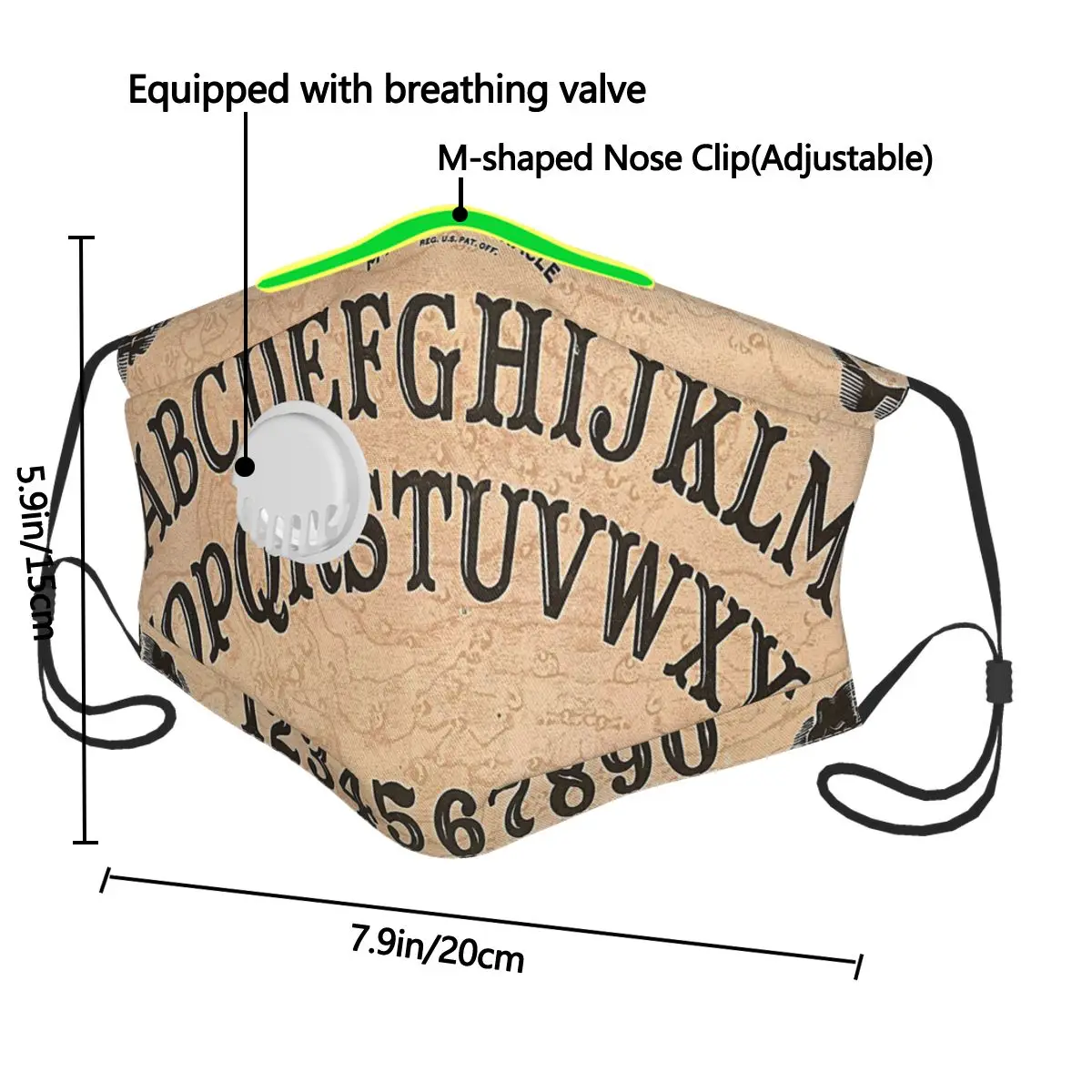 

Ouija Board Spirits Print Mouth Face Mask Anti Haze/Anti Dust Mouth Mask Respirator With Filter Respirator