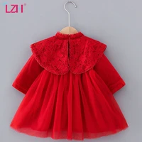 lzh kids christmas dresses for girls lace red dress autumn winter toddler girl long sleeve princess party dress children clothes