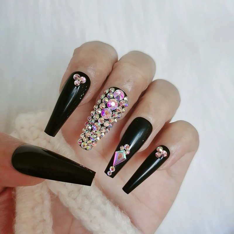 Накладные ногти украшения для балета гроб черные кристаллы бриллианты 24 шт. 2021 |