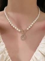 2022 fashion baroque pearl necklace luxury clavicle chain ot buckle smiley face necklace for women chocker statement beaded