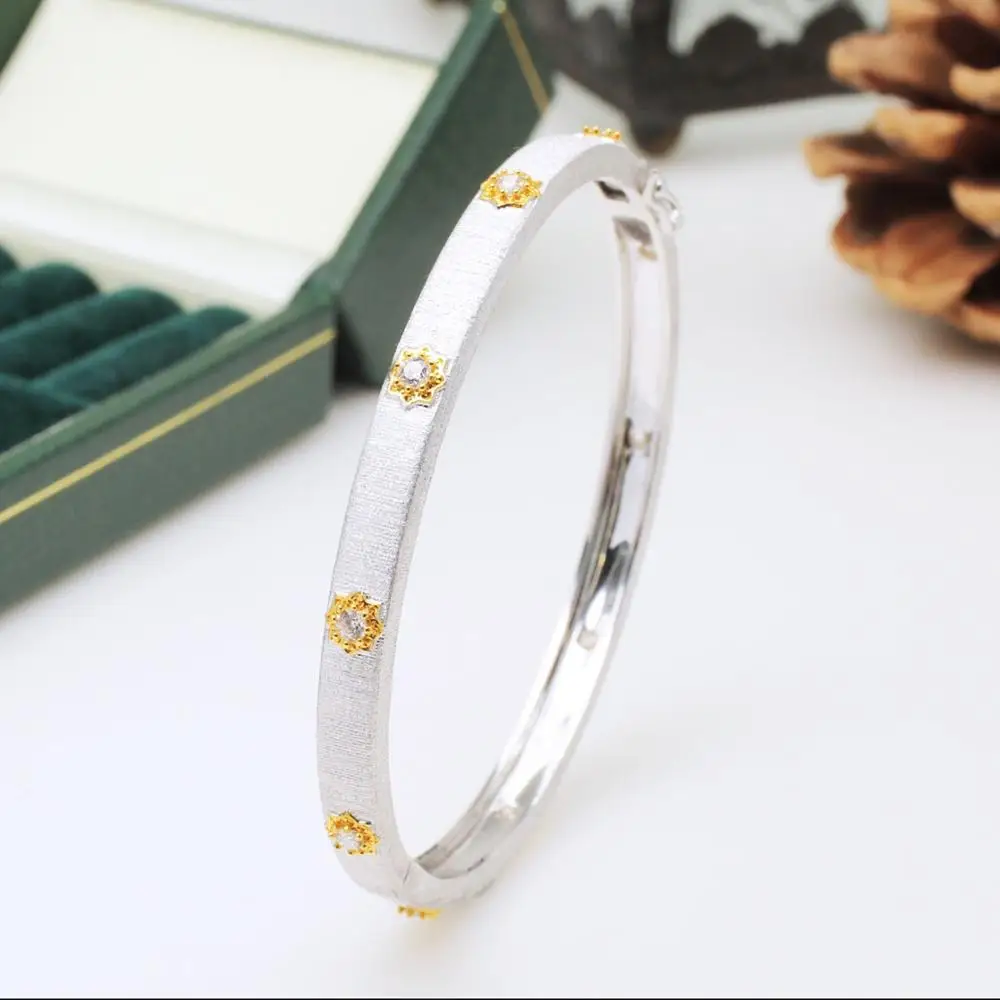5mm silver white CZ CMajor ювелирные изделия из стерлингового серебра золотого цвета Модные Цветочные браслеты 5 мм ширина два тона браслет для женщин - Окраска металла: 5mm silver white CZ