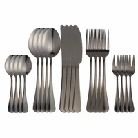 stainless steel light black cutlery tableware set dinnerware dinner wedding home flatware set forks knives spoons set silverware