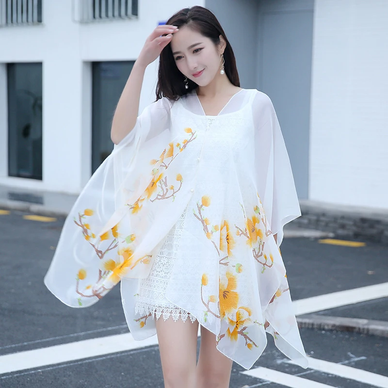 

Fashion Spring Summer Women Elegant Pearl Print Beach Silk Scarf Shawl Wild Female Long Wrap Chiffon Thin Travel Sunscreen Hijab