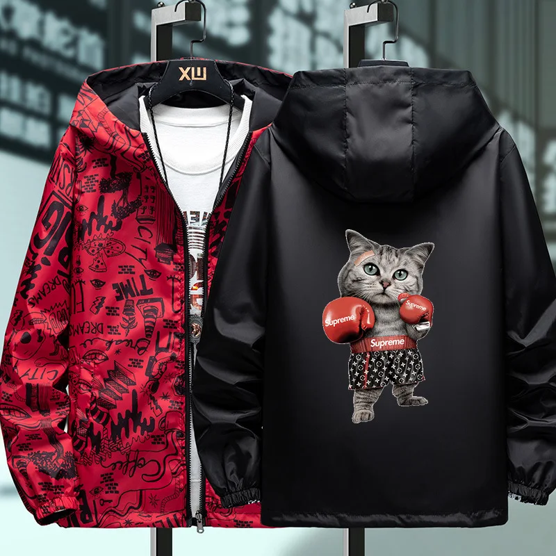 

Spring two-sided jacket men's hooded double-sided sports jacket men and women thin slim windbreaker student class service