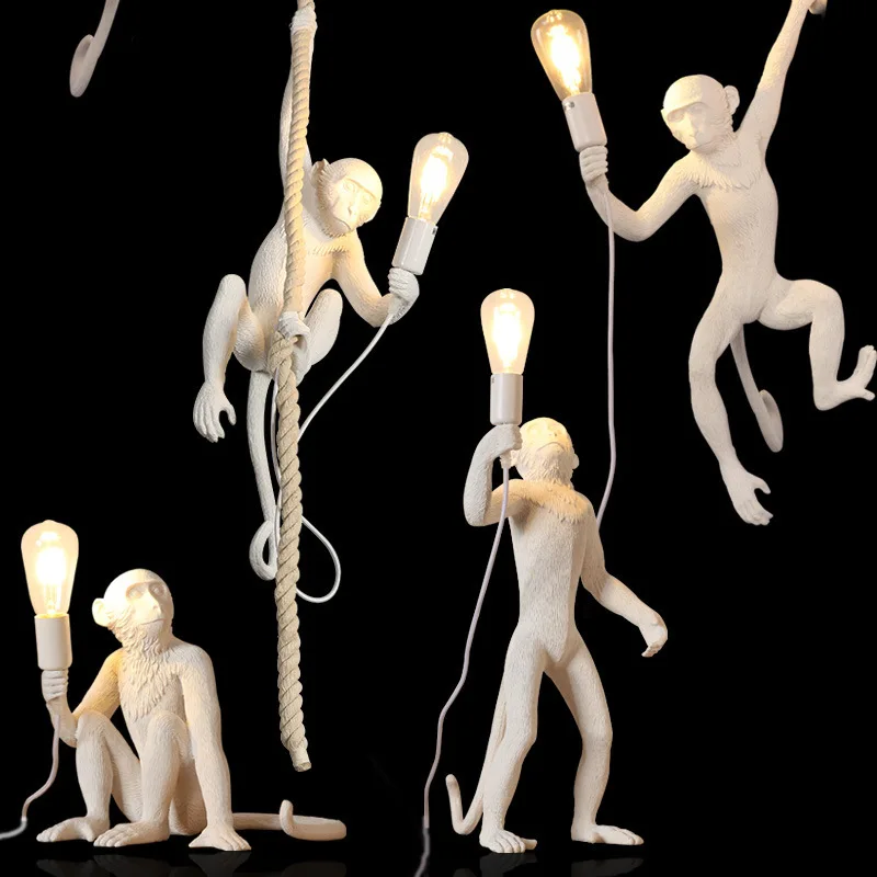 

Modern Resin White Monkey Lamp LED Floor Lamp E27 Hemp Rope Loft Lights Home Standing Lamp Indoor Decoration Standing Lighting
