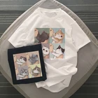Женская футболка Ulzzang, с забавным мультяшным котом, с коротким рукавом, в японском стиле