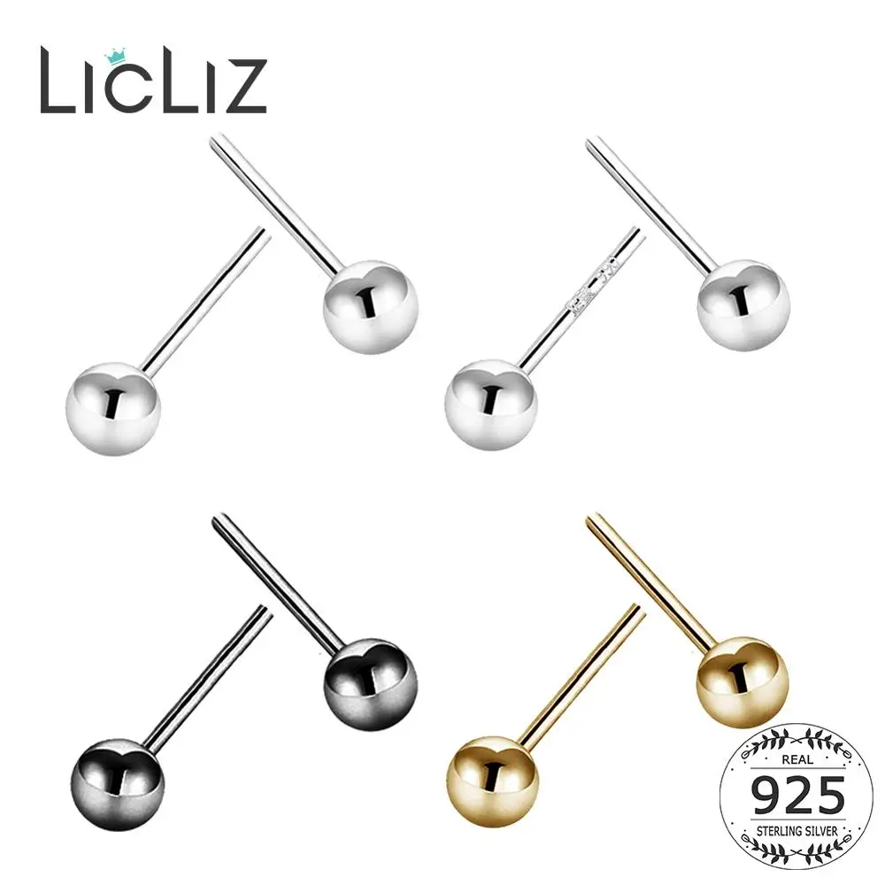 Женские круглые золотые серьги-гвоздики LicLiz из стерлингового серебра 925 пробы с