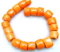qingmos 20 30mm column knurl natural orange coral loose beads for jewelry making diy necklace bracelet earring strand 15